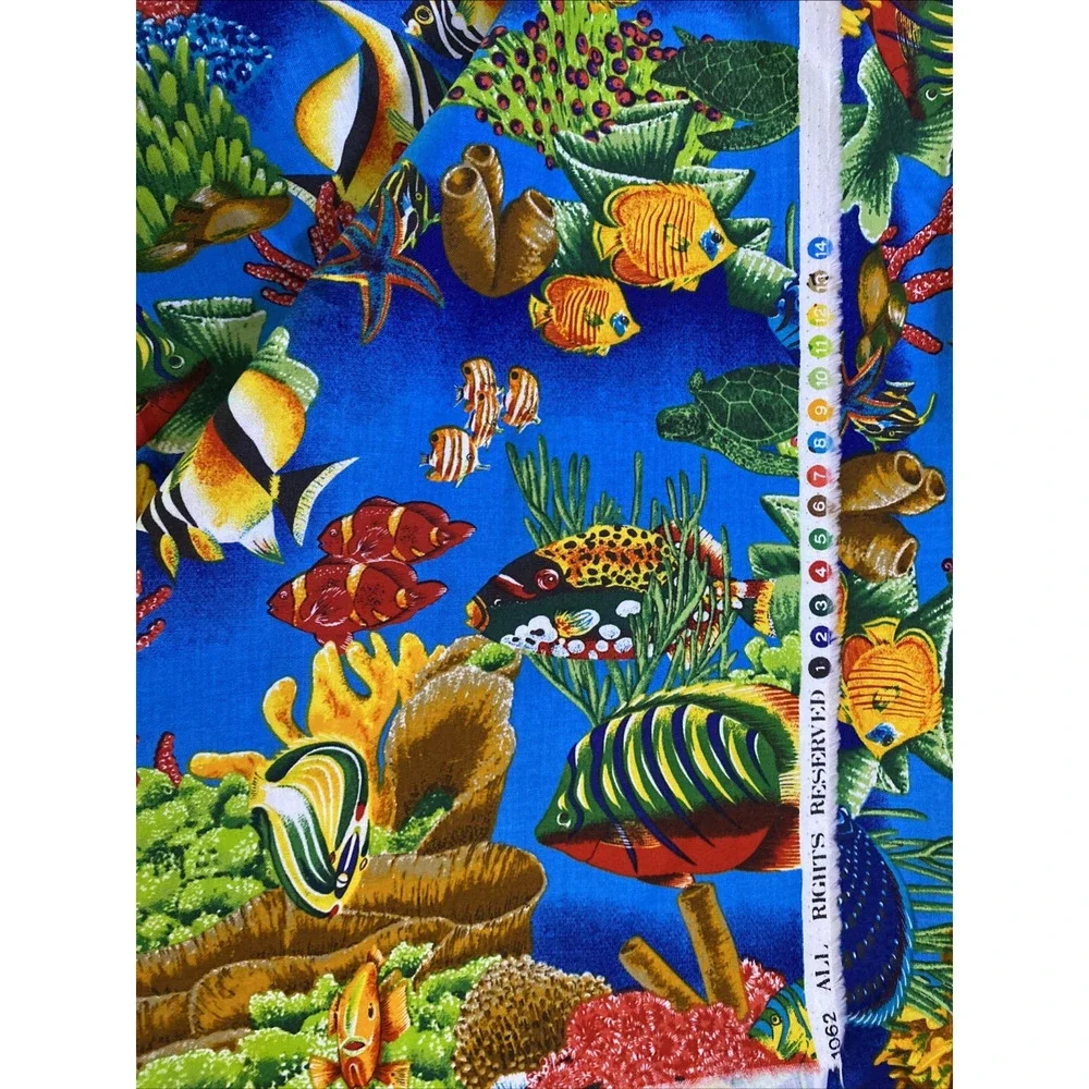 Tropical Fish Nautical Sea Coral Cotton Fabric Fit To Print 1.8yards x 45